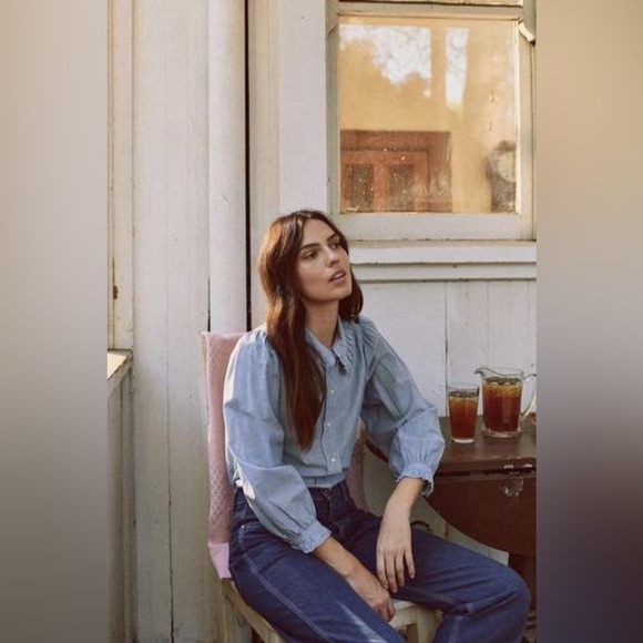 THE GREAT. The Railroad Jean Cotton Wide Leg Cropped Vintage Style Jeans Size 27 - Picture 11 of 11